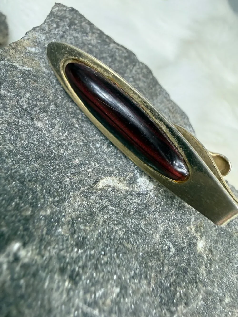 Vintage Gold Tone & Red Alligator Tie Clip